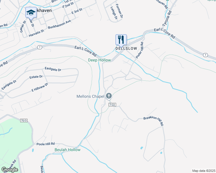 map of restaurants, bars, coffee shops, grocery stores, and more near 378 Pixler Hill Road in Morgantown
