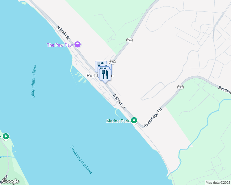 map of restaurants, bars, coffee shops, grocery stores, and more near 64 Maryland 222 in Port Deposit