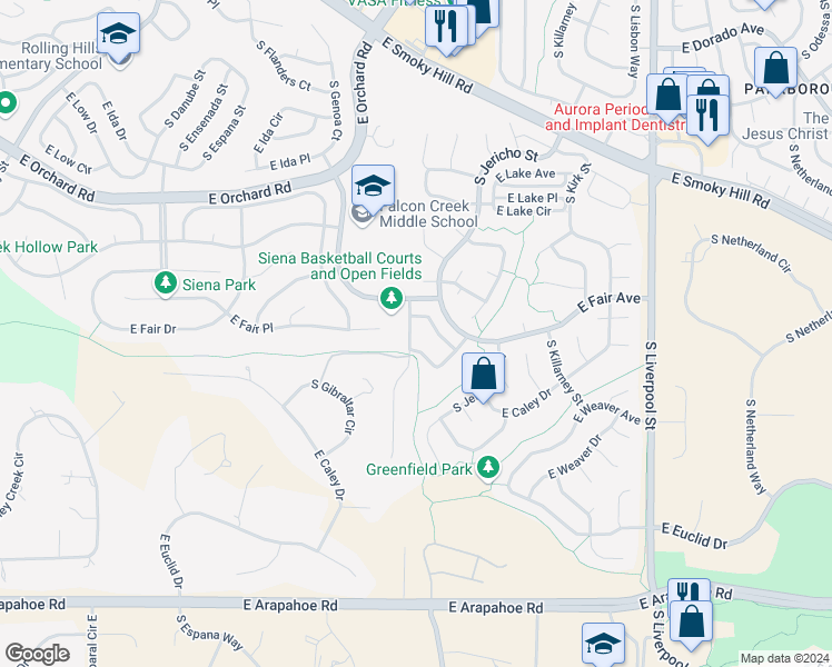 map of restaurants, bars, coffee shops, grocery stores, and more near 6322 South Himalaya Way in Centennial