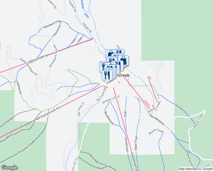 map of restaurants, bars, coffee shops, grocery stores, and more near 50 West Thomas Place in Avon