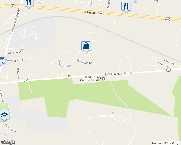 map of restaurants, bars, coffee shops, grocery stores, and more near 13 Sweet Leaf Court in Elkton