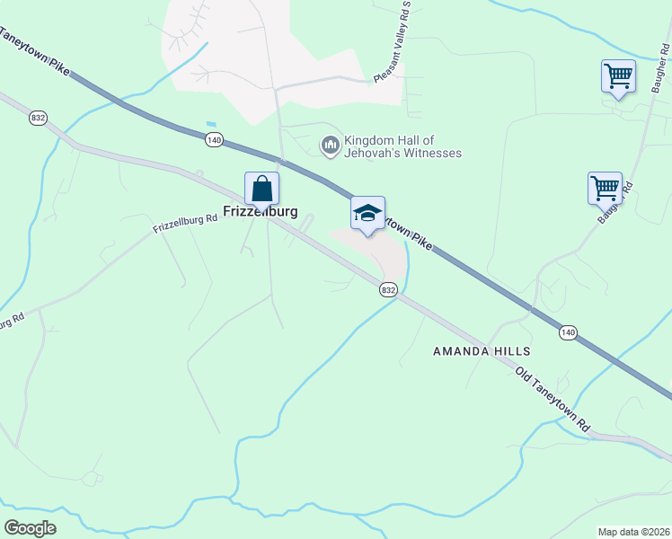 map of restaurants, bars, coffee shops, grocery stores, and more near 1803 Old Taneytown Road in Westminster