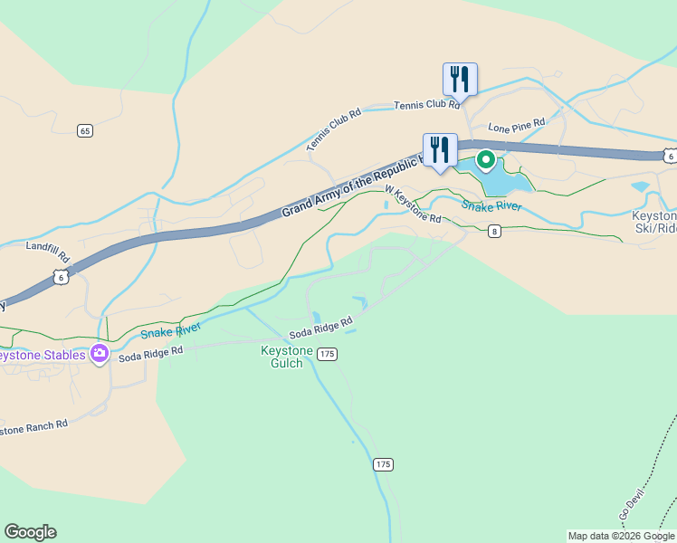 map of restaurants, bars, coffee shops, grocery stores, and more near 197 Wild Iris Lane in Dillon