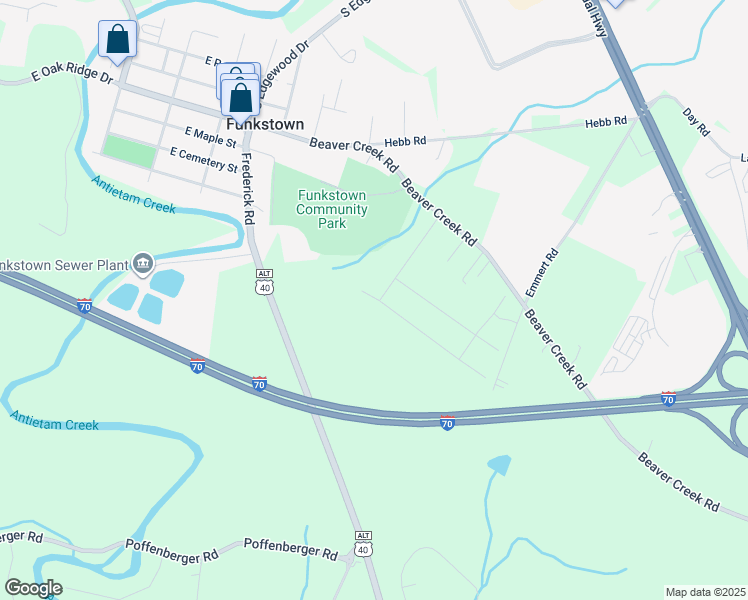 map of restaurants, bars, coffee shops, grocery stores, and more near 43 Charlotte Street in Hagerstown