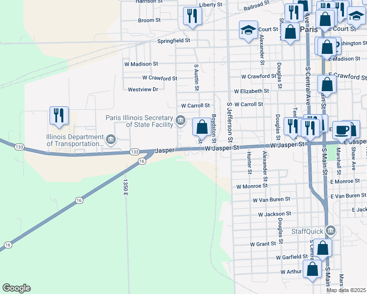 map of restaurants, bars, coffee shops, grocery stores, and more near 935 West Jasper Street in Paris