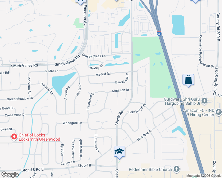 map of restaurants, bars, coffee shops, grocery stores, and more near 1112 Meriman Drive in Greenwood