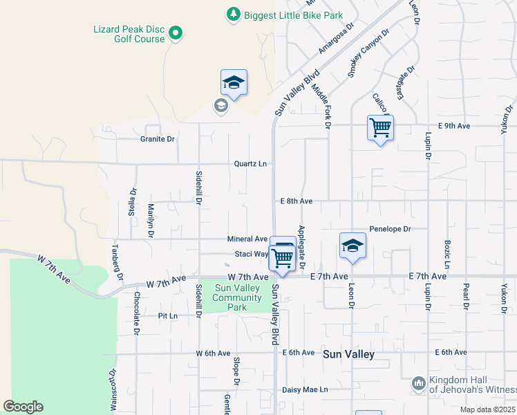 map of restaurants, bars, coffee shops, grocery stores, and more near 5755 Sun Valley Boulevard in Sun Valley
