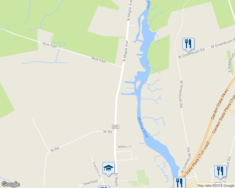 map of restaurants, bars, coffee shops, grocery stores, and more near 84 North Maple Avenue in Tuckerton