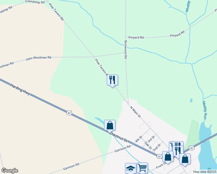 map of restaurants, bars, coffee shops, grocery stores, and more near 11 Pine Tavern Road in Elmer