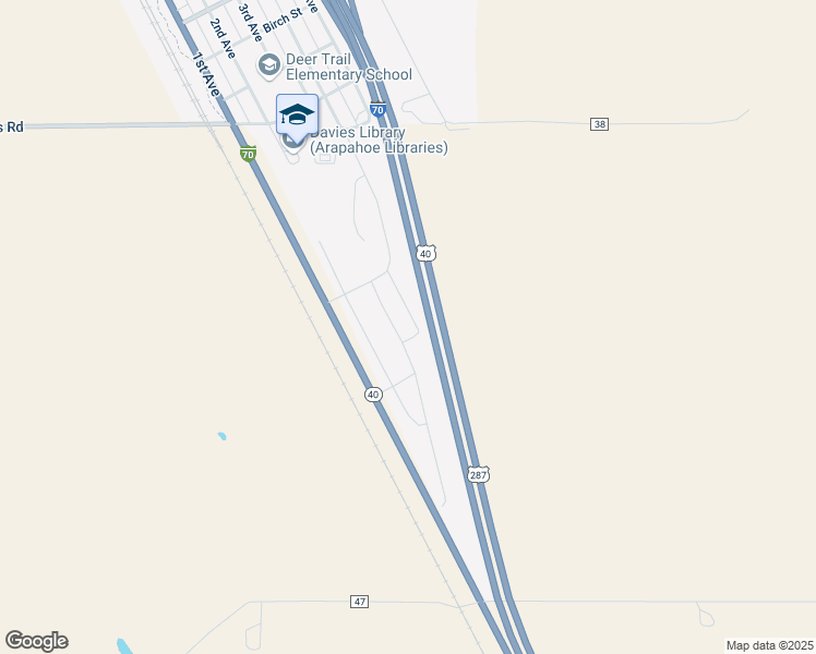 map of restaurants, bars, coffee shops, grocery stores, and more near 389 South 2nd Avenue in Deer Trail