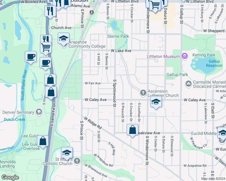 map of restaurants, bars, coffee shops, grocery stores, and more near 2004 West Arbor Avenue in Littleton