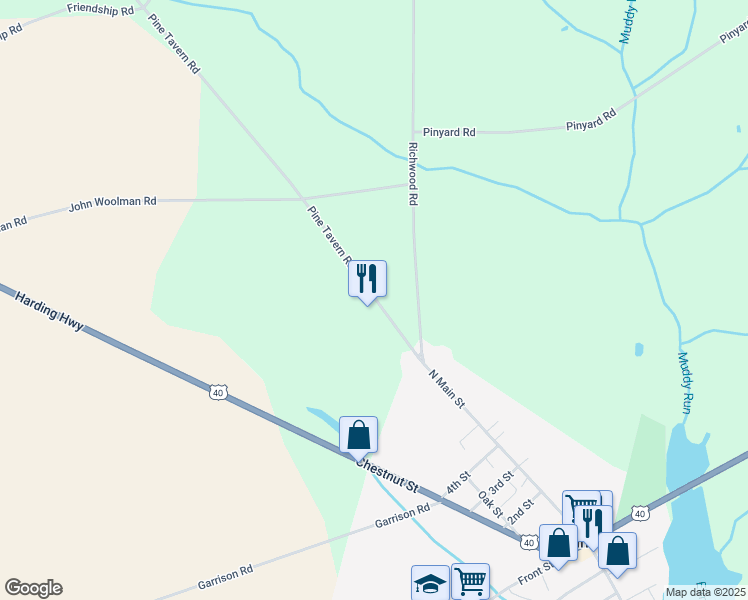 map of restaurants, bars, coffee shops, grocery stores, and more near 11 Pine Tavern Road in Elmer