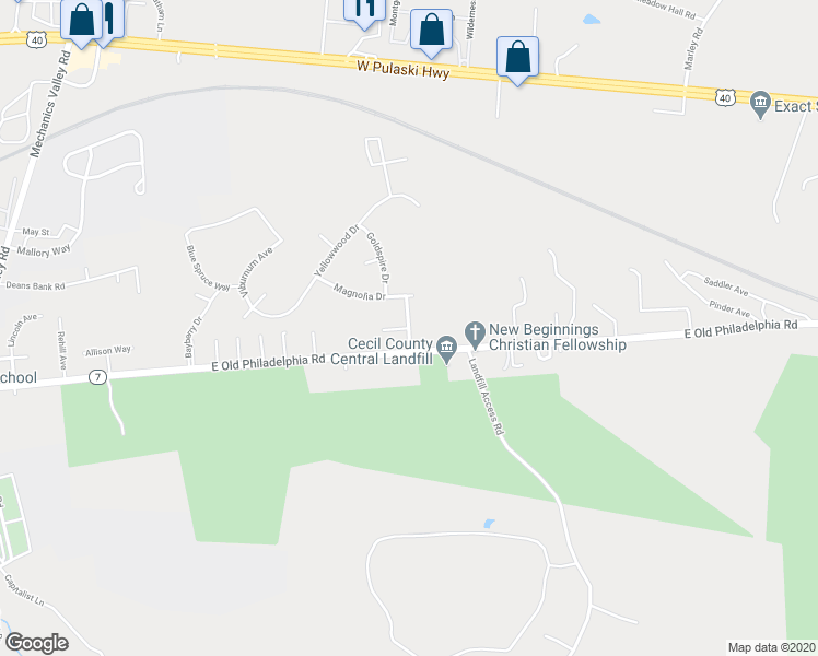 map of restaurants, bars, coffee shops, grocery stores, and more near 13 Sweet Leaf Court in Elkton