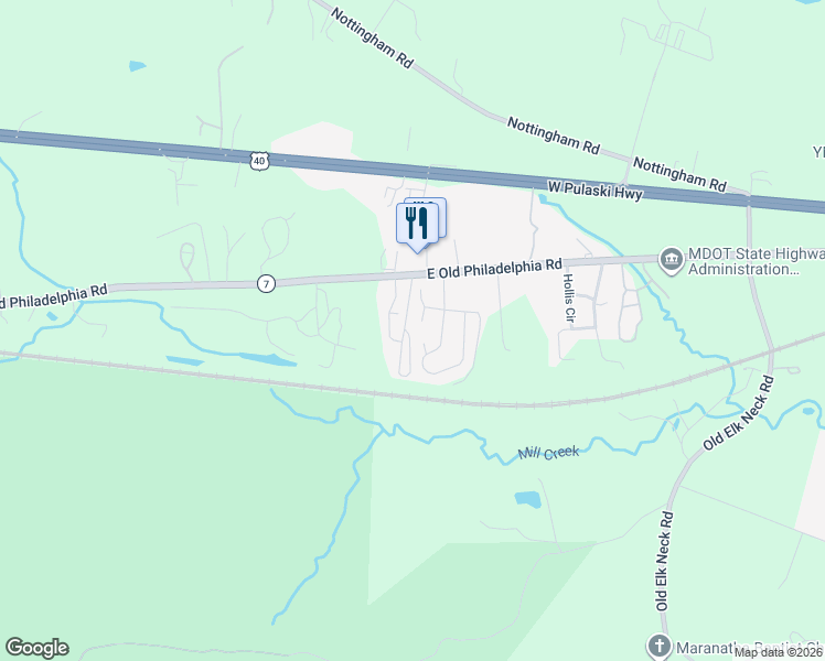 map of restaurants, bars, coffee shops, grocery stores, and more near 22 Saint Michaels Court in Elkton