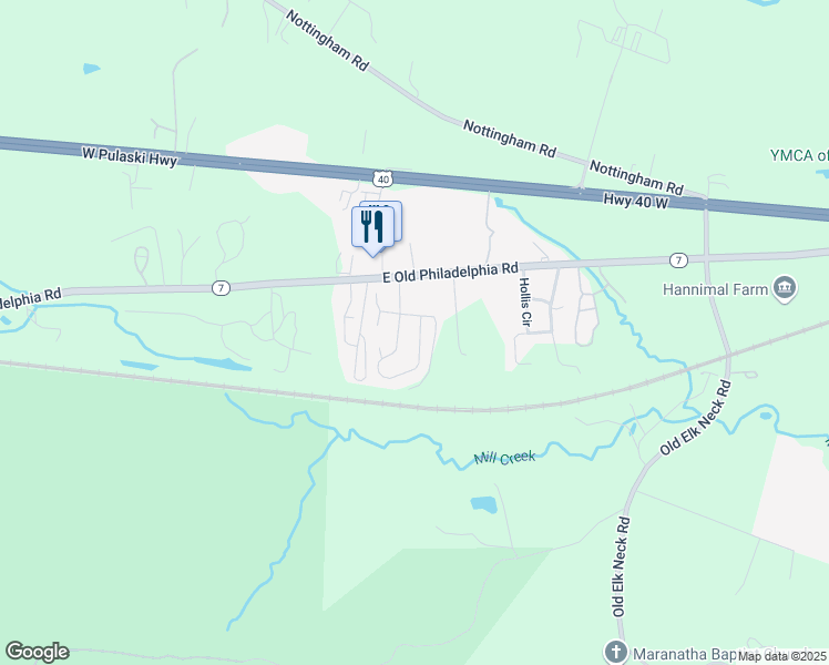 map of restaurants, bars, coffee shops, grocery stores, and more near 64 Queen Eleanor Drive in Elkton