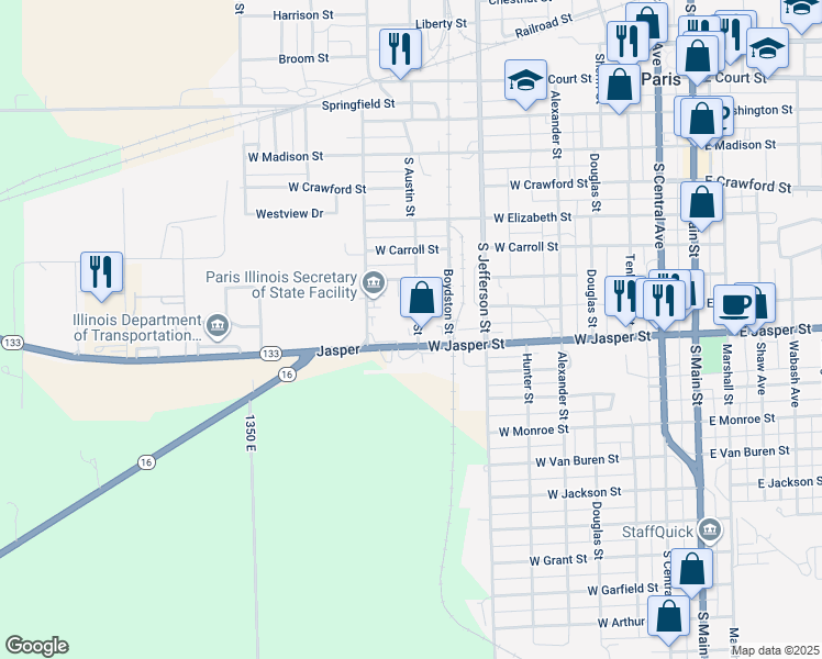 map of restaurants, bars, coffee shops, grocery stores, and more near 935-943 West Jasper Street in Paris