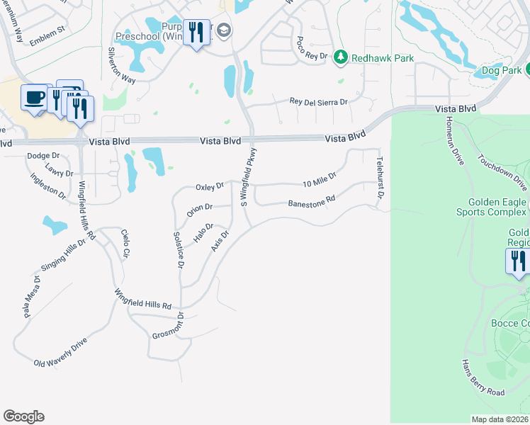 map of restaurants, bars, coffee shops, grocery stores, and more near 3057 Banestone Road in Sparks