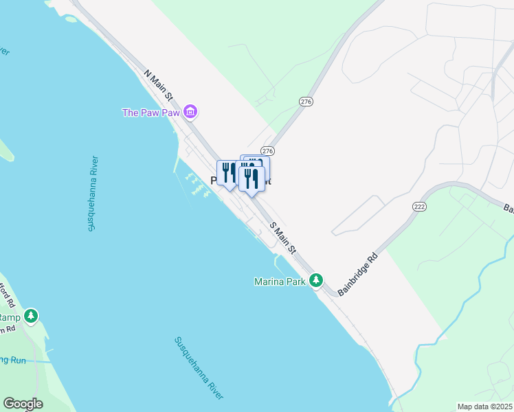 map of restaurants, bars, coffee shops, grocery stores, and more near 39 South Main Street in Port Deposit