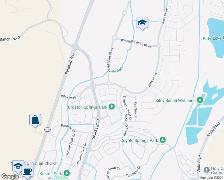 map of restaurants, bars, coffee shops, grocery stores, and more near 1206 Silver Coyote Drive in Sparks