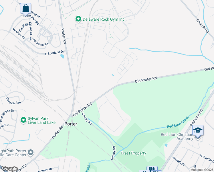 map of restaurants, bars, coffee shops, grocery stores, and more near 677 Old Porter Road in Bear