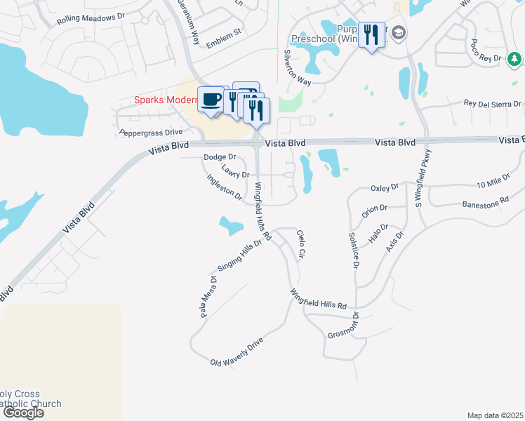 map of restaurants, bars, coffee shops, grocery stores, and more near 6060 Ingleston Drive in Sparks