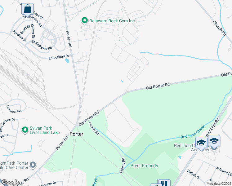 map of restaurants, bars, coffee shops, grocery stores, and more near 677 Old Porter Road in Bear
