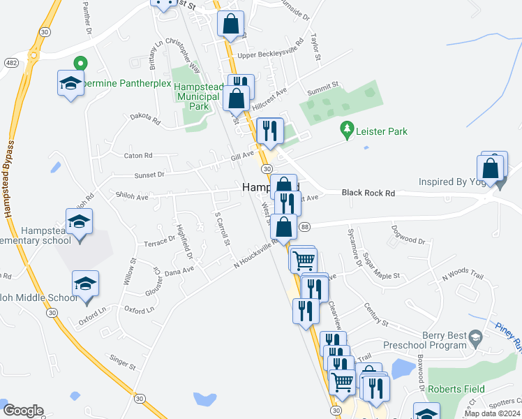 map of restaurants, bars, coffee shops, grocery stores, and more near 4001 Matt Avenue West in Hampstead