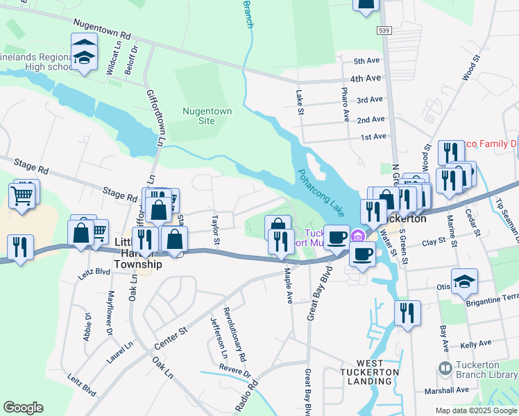 map of restaurants, bars, coffee shops, grocery stores, and more near 210 Allen Street in Ocean County