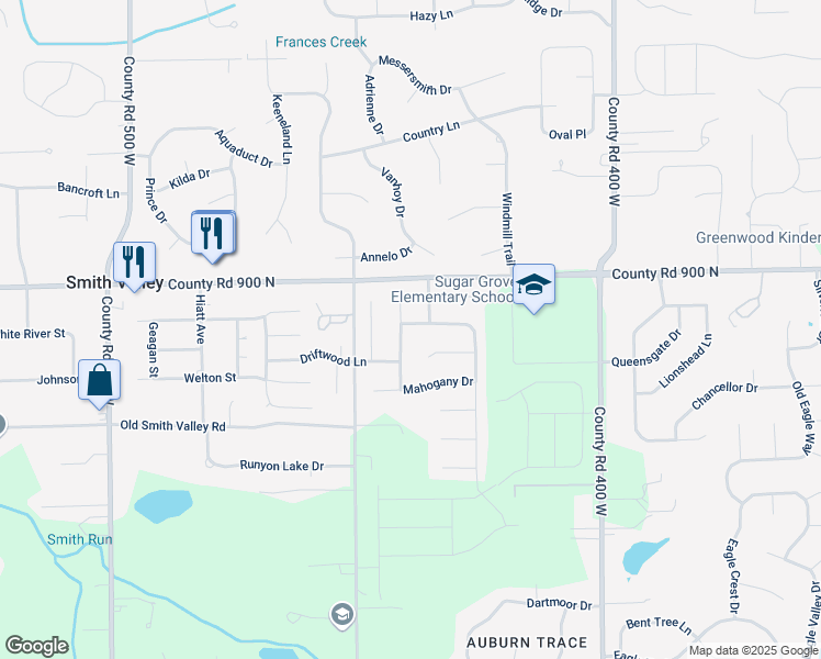 map of restaurants, bars, coffee shops, grocery stores, and more near 765 Yellowwood Drive in Greenwood