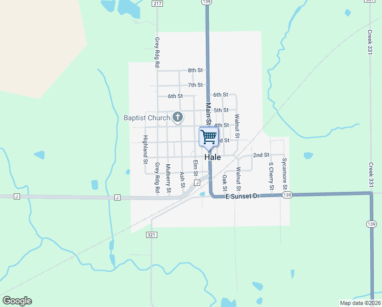 map of restaurants, bars, coffee shops, grocery stores, and more near 209 Ash Street in Hale