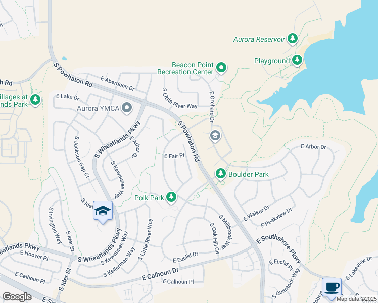 map of restaurants, bars, coffee shops, grocery stores, and more near 6170 South Newbern Way in Aurora