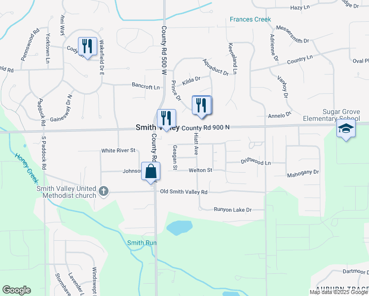 map of restaurants, bars, coffee shops, grocery stores, and more near 4850 Walker Street in Greenwood