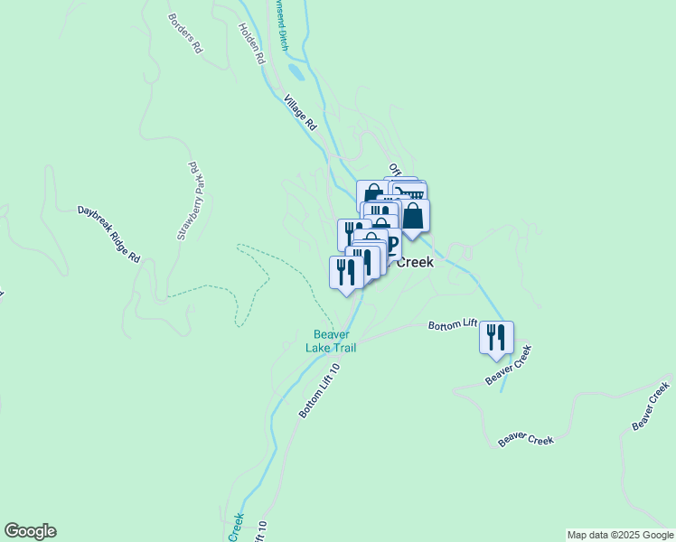 map of restaurants, bars, coffee shops, grocery stores, and more near 46 Red Spruce Lane in Edwards