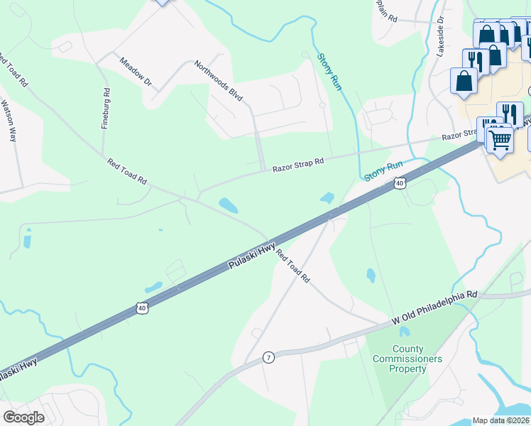 map of restaurants, bars, coffee shops, grocery stores, and more near 128 Razor Strap Road in North East
