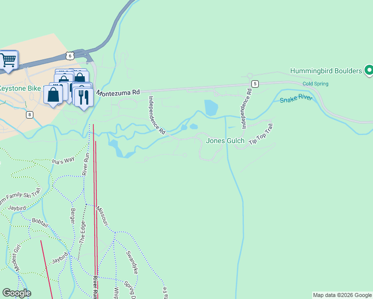 map of restaurants, bars, coffee shops, grocery stores, and more near 77 East Trade Court in Keystone