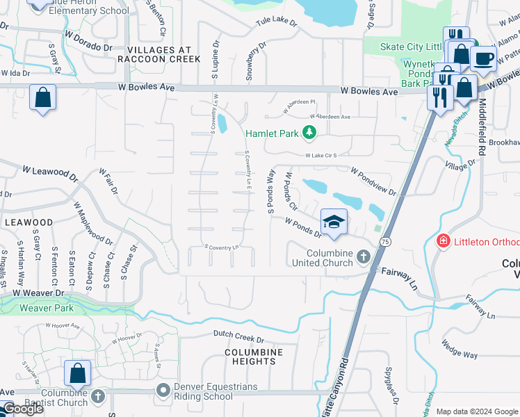 map of restaurants, bars, coffee shops, grocery stores, and more near 4835 West Fair Avenue in Littleton