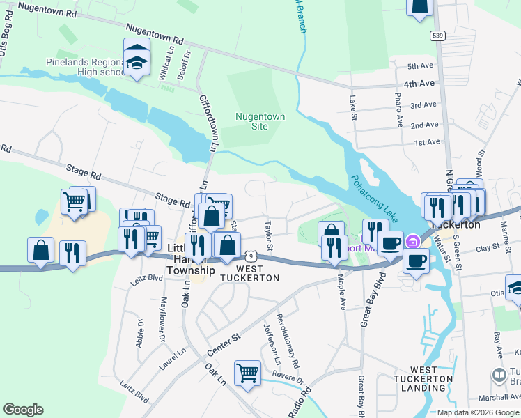 map of restaurants, bars, coffee shops, grocery stores, and more near 1 Bear Hollow Lane in Ocean County