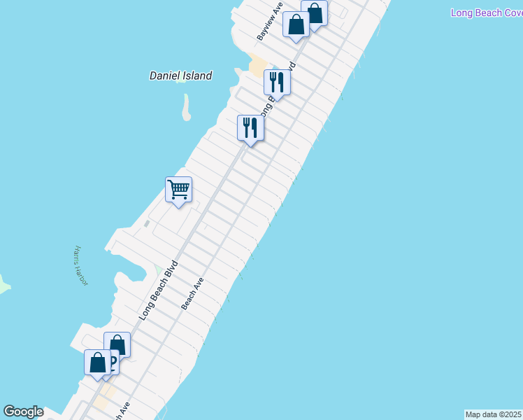 map of restaurants, bars, coffee shops, grocery stores, and more near 117 East Cape Cod Lane in Long Beach Township