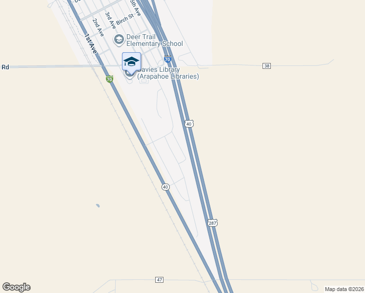 map of restaurants, bars, coffee shops, grocery stores, and more near 294 South 4th Avenue in Deer Trail