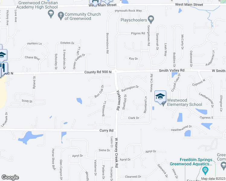 map of restaurants, bars, coffee shops, grocery stores, and more near 1206 Barrington Drive in Greenwood