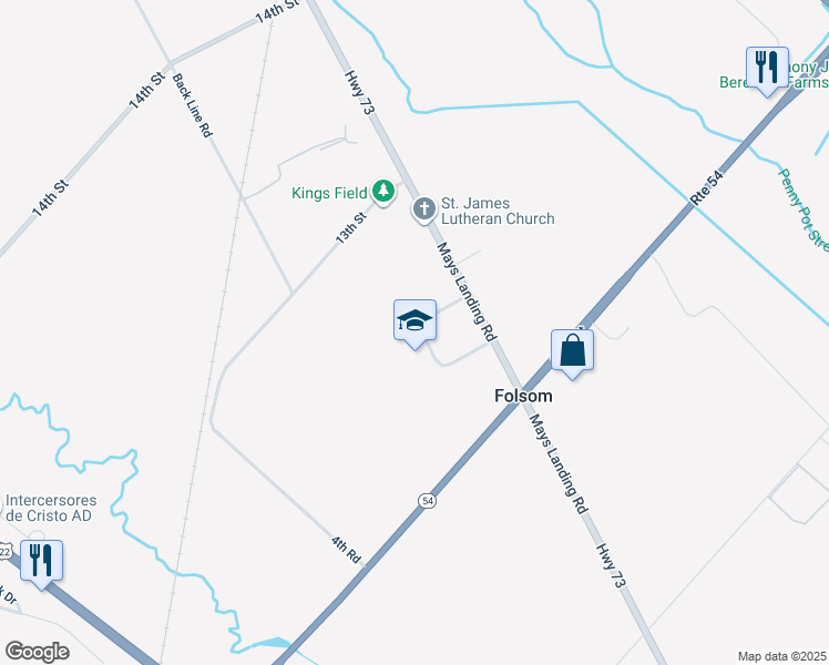 map of restaurants, bars, coffee shops, grocery stores, and more near 1357 Mays Landing Road in Hammonton