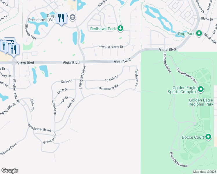 map of restaurants, bars, coffee shops, grocery stores, and more near 3214 Banestone Road in Sparks