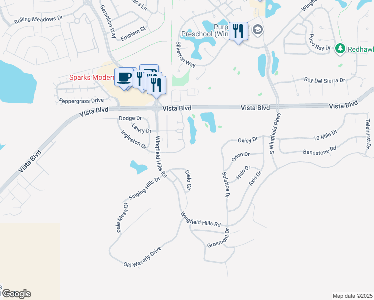 map of restaurants, bars, coffee shops, grocery stores, and more near 6140 Ingleston Drive in Sparks