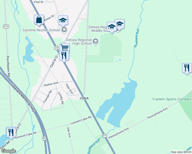 map of restaurants, bars, coffee shops, grocery stores, and more near 93-105 Fries Mill Road in Franklin