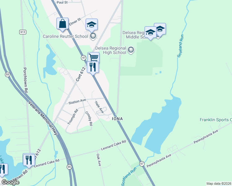 map of restaurants, bars, coffee shops, grocery stores, and more near 93 Fries Mill Road in Franklin