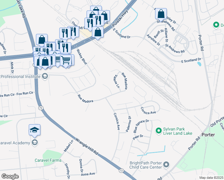 map of restaurants, bars, coffee shops, grocery stores, and more near 7 Forest Glen Court in Bear