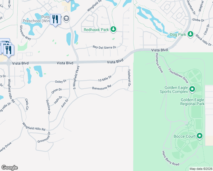map of restaurants, bars, coffee shops, grocery stores, and more near 3214 Banestone Road in Sparks