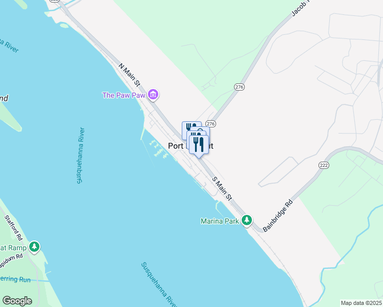 map of restaurants, bars, coffee shops, grocery stores, and more near 17 South Main Street in Port Deposit