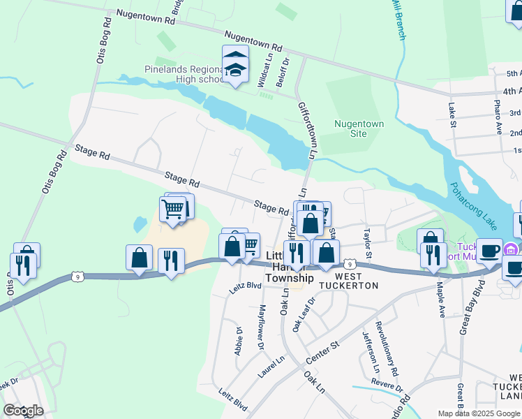 map of restaurants, bars, coffee shops, grocery stores, and more near 1 Sandy Court in Little Egg Harbor Township