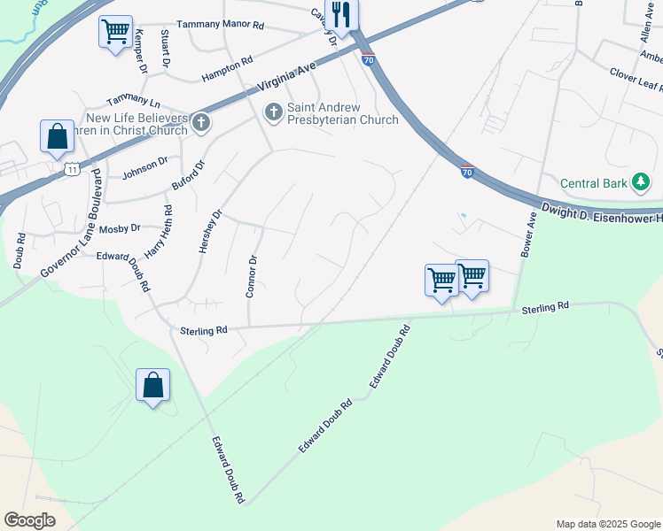 map of restaurants, bars, coffee shops, grocery stores, and more near 16917 Hastings Drive in Williamsport